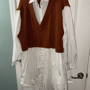 Eloquii Rust V-Neck Cable Knit Sweater Vest Dress